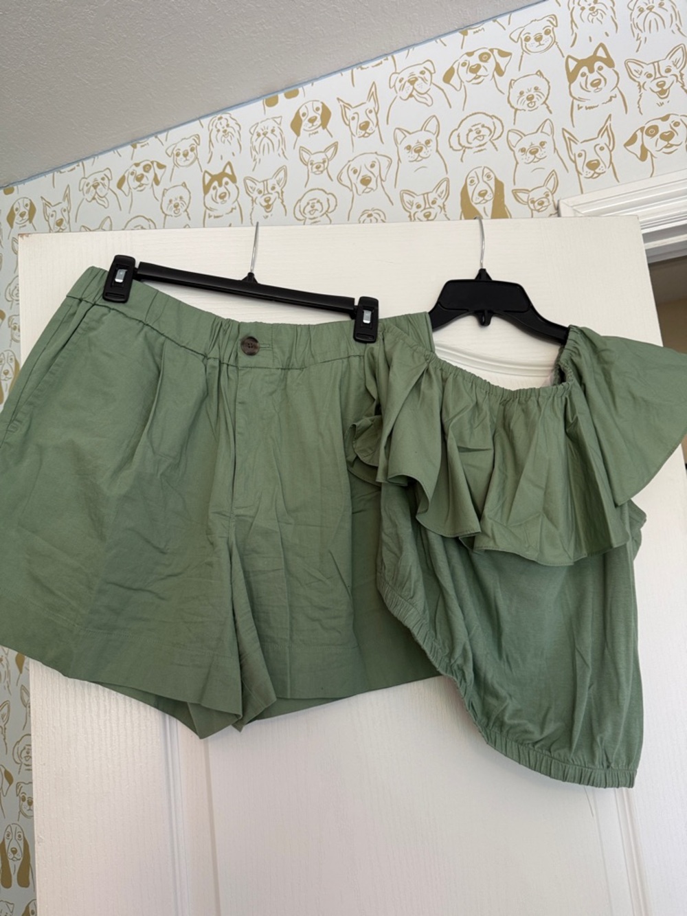 a new day Olive Green High-Waist Ruffle Shorts Set